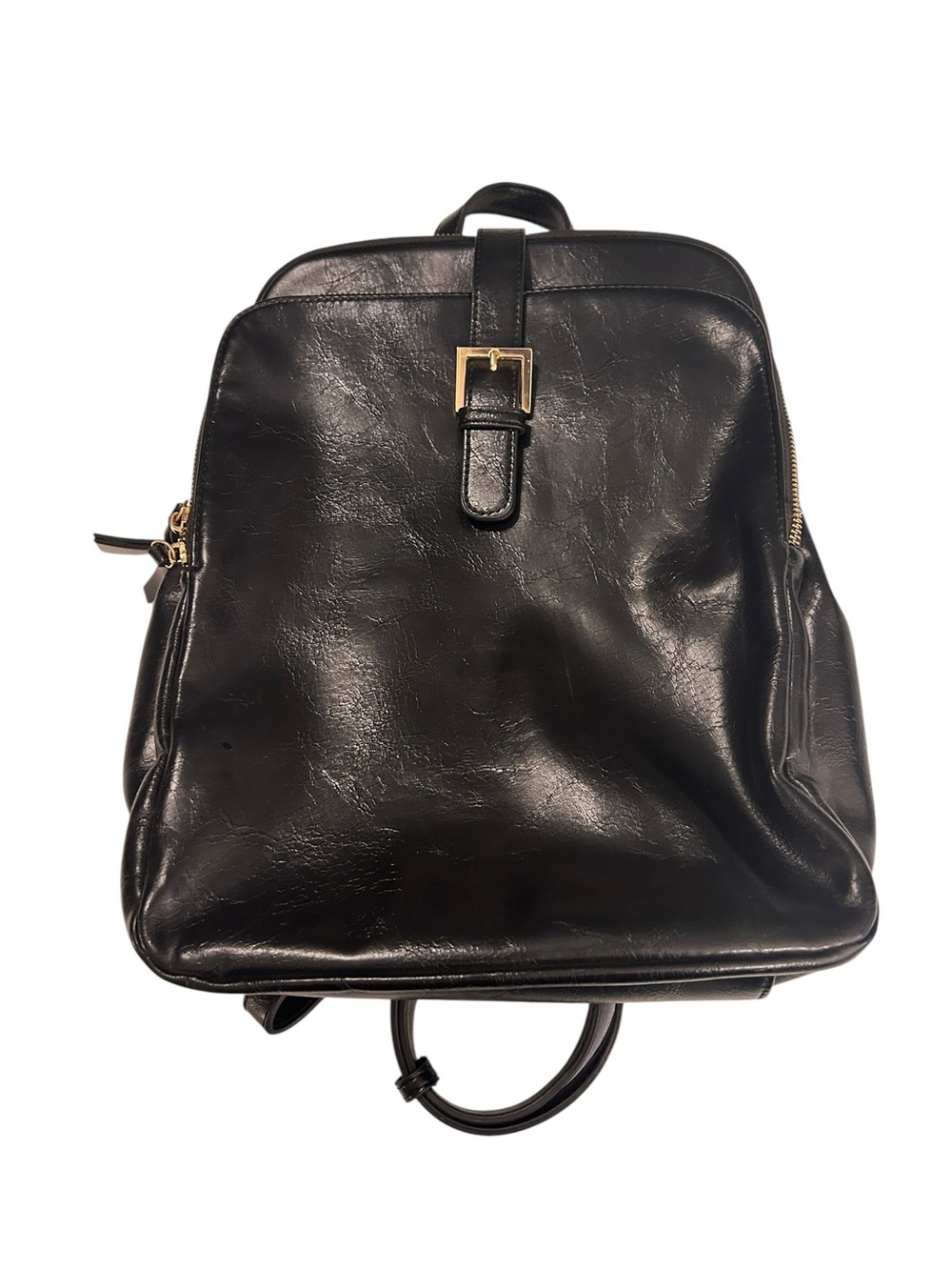 Antik Kraft Black Vegan Leather Backpack Purse Convertible Shoulder Bag Gold